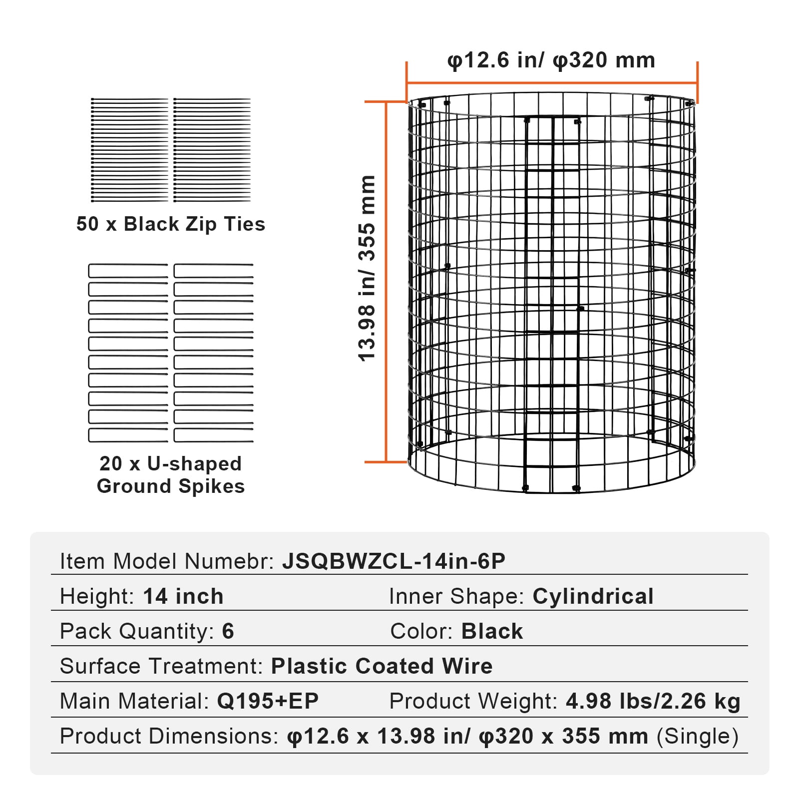 KFFKFF 6-Set Garden Guard, 12.6'' Diameter x 14'' Height, Metal Mesh Plant Enclosures, Outdoor Barrier for Plants, Flowers & Veggies, Deters Rabbits, Chickens & Squirrels, Includes 18 Mesh Panels