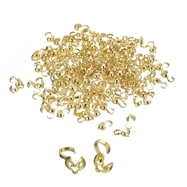 Unique Bargains 400Pcs Open Bead Tips Knot Covers, Metal Clamshell Crimp Fold-Over Calotte Ends Caps (4mm/0.16 Inch Cup, Light Gold)
