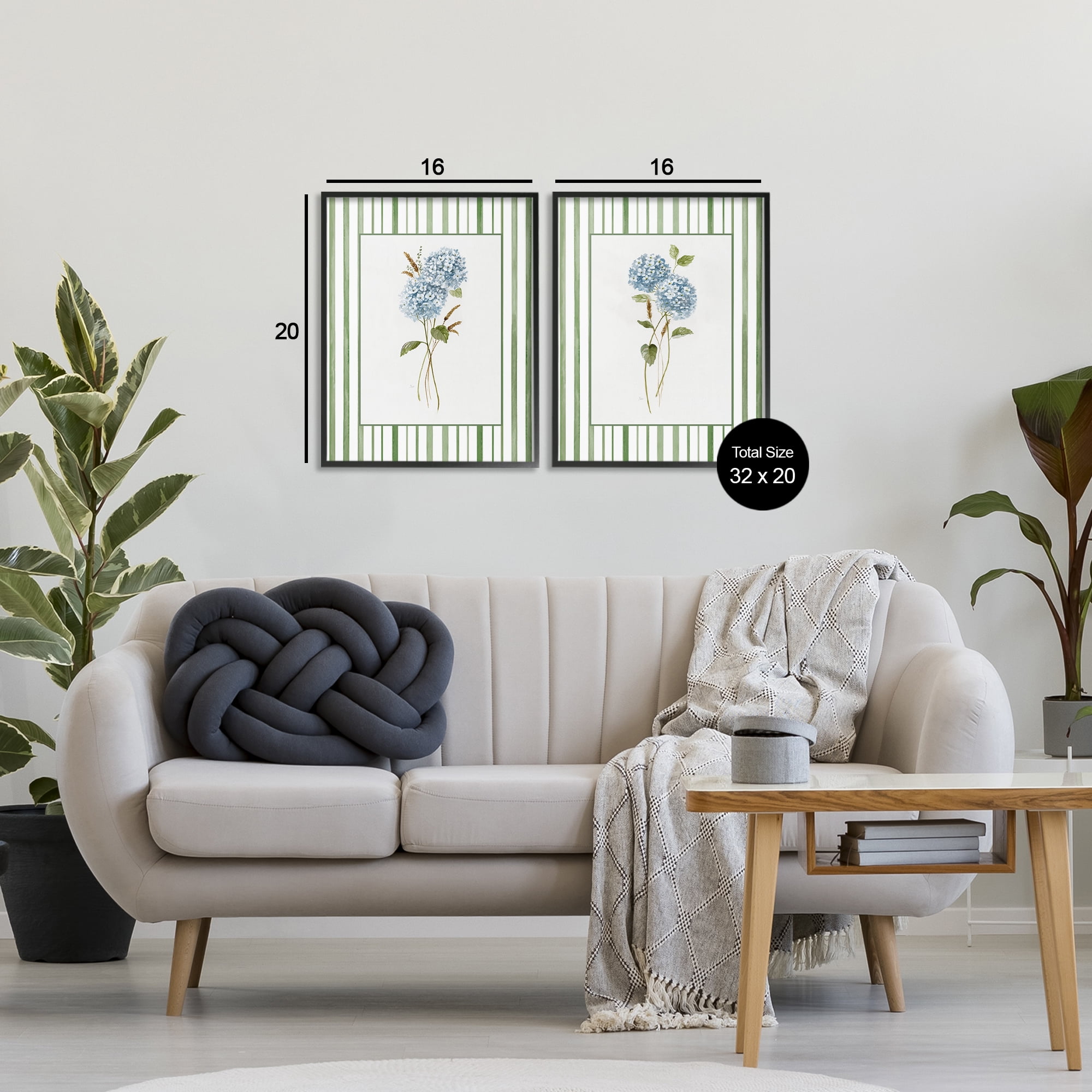 Stupell Industries Wheat & Hydrangea Sprigs 2 Piece Black Framed Giclee Art Set, design by Nan
