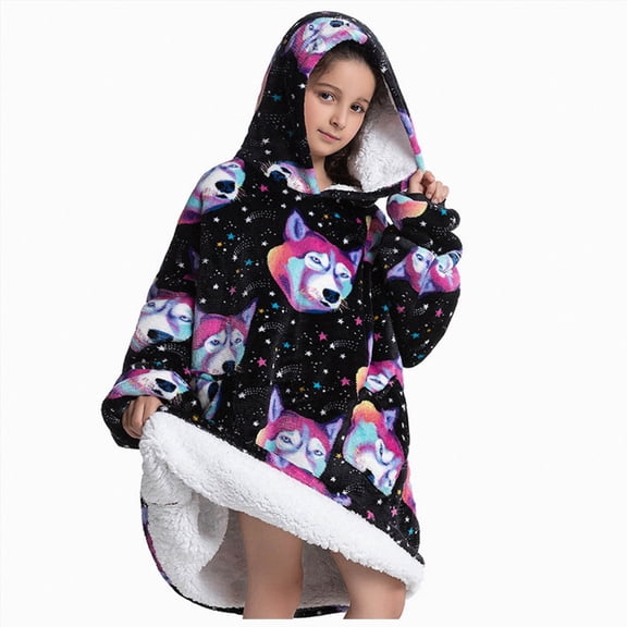 NIEWTR Hooded Plush Robe for Boys Girls Flannel Fluffy Winter PJ Robe With Pockets Soft Long Sleeve Plush Bathrobe(7-16 Years)