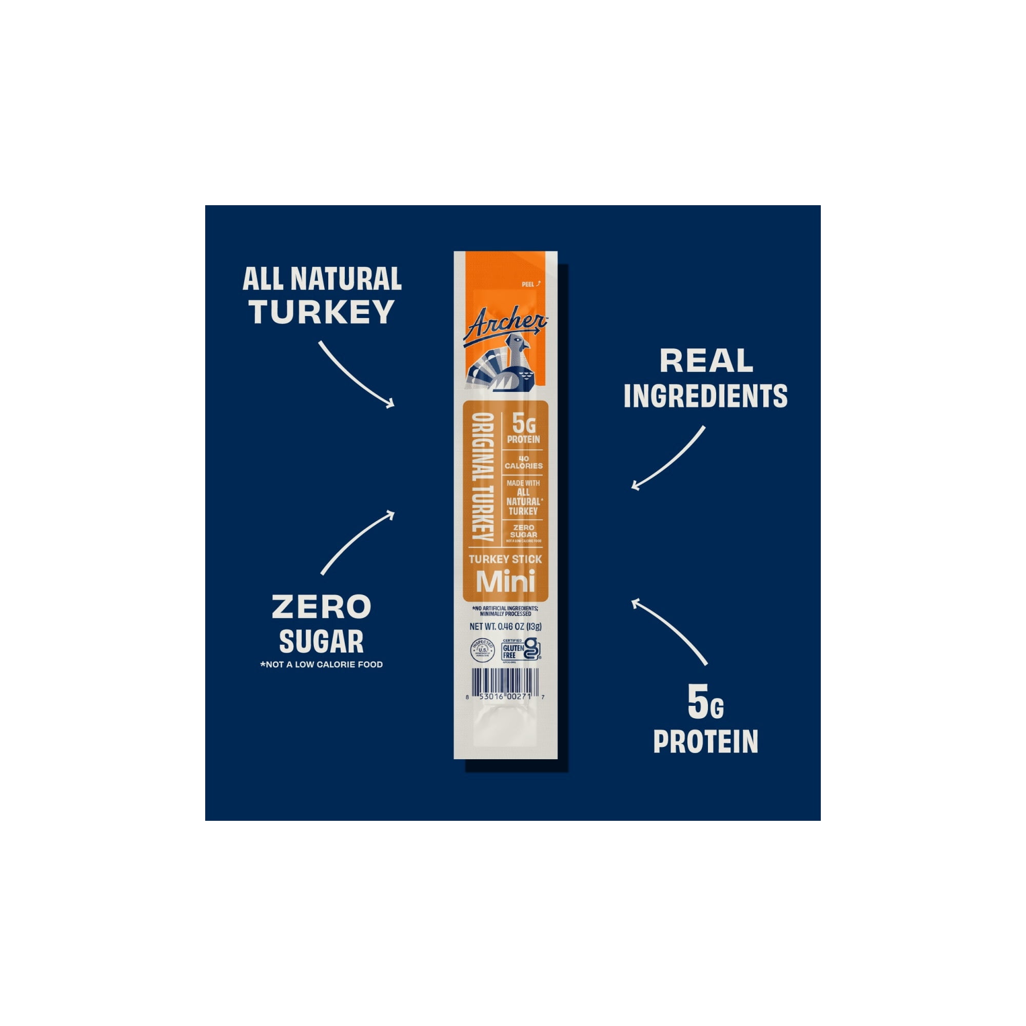 (3 pack) Archer Original Turkey Mini Jerky Sticks, 5g Protein, Zero Sugar, 0.46 oz, 16 Count
