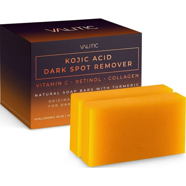 Jabón en barra para eliminar manchas oscuras con ácido kójico, vitamina C, retinol, colágeno y cúrcuma. Complejo japonés original con ácido hialurónico, vitamina E, manteca de karité y aceite de oliva
