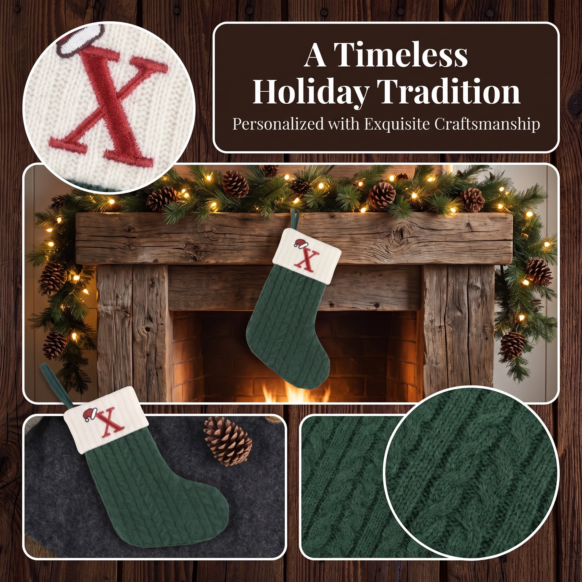 Unique Bargains Christmas Luxury Grand Hearth Accent Stocking Green Letter X 8"
