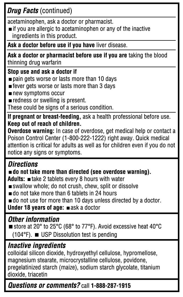 Equate Gluten-Free Acetaminophen Antacids, Pain Relief Tablets for Arthritis Compare to Tylenol® with 325 tablets, 650 mg