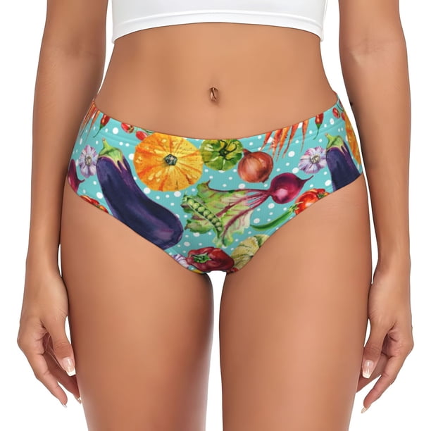 Balery Vegetable (2) Ropa Interior de Algodón para Mujer con Dibujo – Braguitas Cómodas y Elásticas, Estilo Clásico-Large