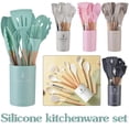 thumbnail image 4 of Juego de utensilios de cocina de silicona con mango de madera transfronterizo, antiadherente, 14 piezas, para el hogar, de silicona, para almacenar utensilios de cocina., 4 of 7
