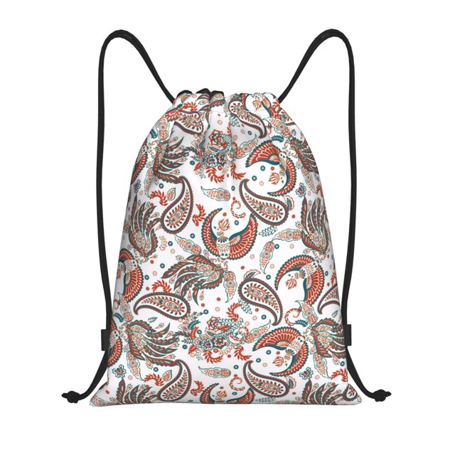 Fotbe Paisley Floral Bolsa Mochila con Cordón Estampada, Bolsa de Gimnasio Deportiva, Bolsa Cinch, Bolsa con Cordón para Hombres y Mujeres-Small