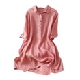 thumbnail image 2 of FDGIU 2026 Summer Women's Henley Tunic Shirt Dress, Half Sleeve Casual Loose Blouse with Buttons, 2 of 7