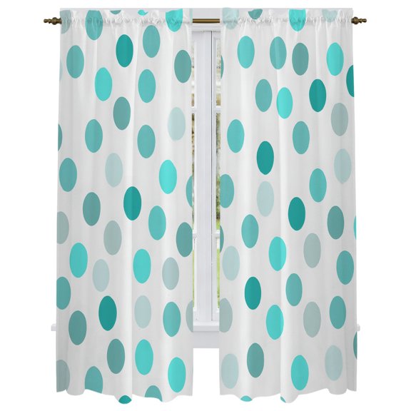 Teal Ombre Polka Dot Kitchen Curtain for Berdoom Living Room Cafe 72 Inch Length, Watercolor Modern Minimalist Tiers Curtains Light Filtering Drapes Rod Pocket Window Treatment 2 Panels 52"Wx72"L