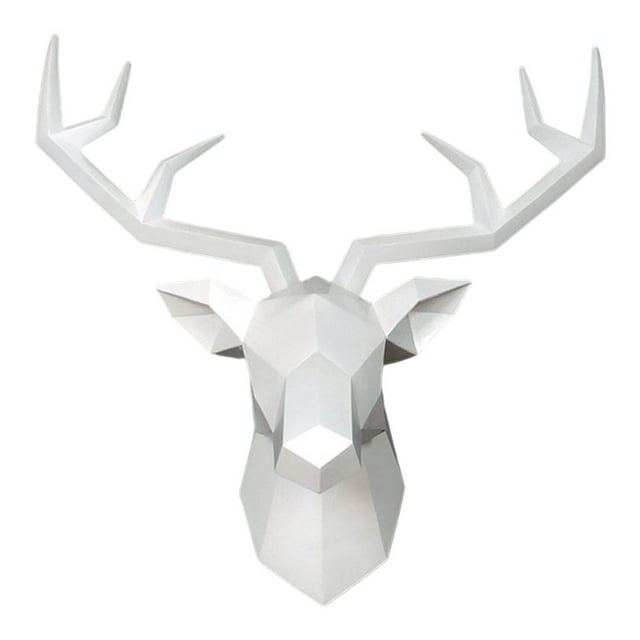 Cabeza de ciervo 3D con astas, animal, para colgar en la pared, accesorios de arte, decoración del hogar blanco