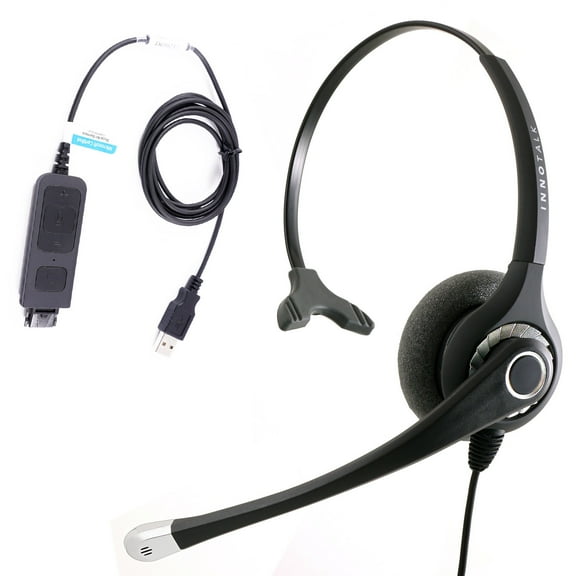 USB Computer PC Headset for MS Lync, Skype, 3CX, Bria X-Lite.  Noise Cancel Mic Monaural Headset with Plantronics QD