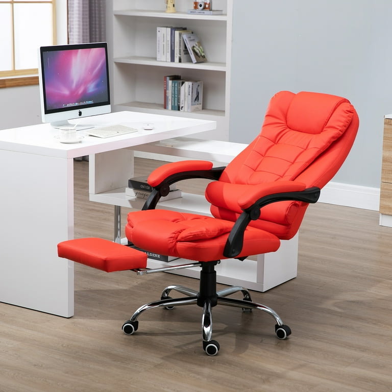 HOMCOM High-Back Executive Office Chair with Footrest, PU Leather Computer  Chair with Reclining Function and Armrest, Ergonomic Office Chair, Red