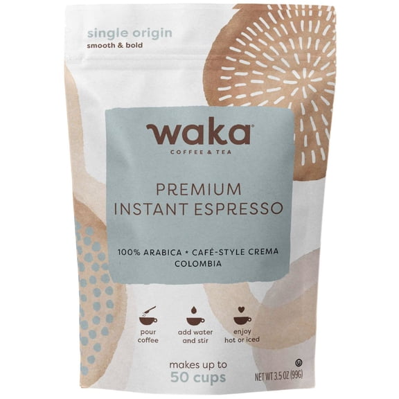 Waka Premium Instant Espresso Powder, Colombian Arabica, 50 Cups - Espresso Powder for Baking, Real Espresso Without a Machine, No Sugar, No Additives, 50 Cups Per Pouch