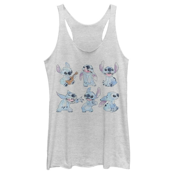 Women's Lilo & Stitch Watercolor Poses of Stitch Racerback Tank Top White Heather Large
