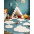 thumbnail image 3 of Unique Loom Whimsy Kids Collection Area Rug - Clouds (5' 3" Round Sky blue/Ivory), 3 of 9
