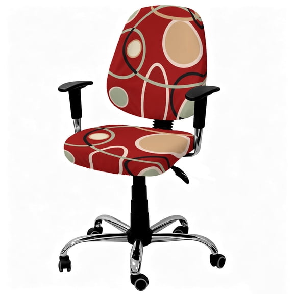 Office Chair Cover Red Circle Desk Chair Cover, Protective Stretchable Universal Computer Chair Covers, Geometri Stripe Lines Abstract Art Decorative Stretch Rotating Gaming Chair Slipcovers