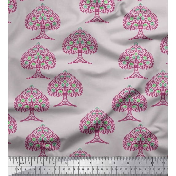 Soimoi Cotton Voile Fabric Tree Block Print Fabric by Yard 56 Inch Wide
