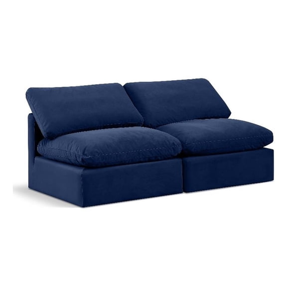 Meridian Furniture Indulge 70" Contemporary Velvet Modular Sofa in Navy