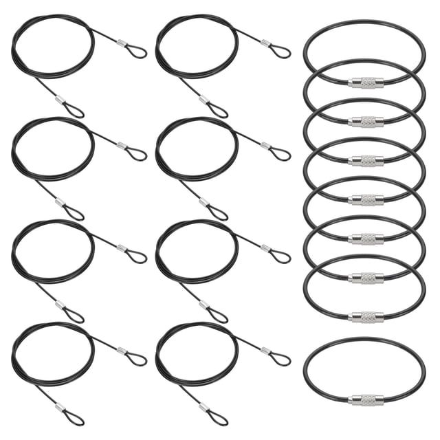 Candado de cable de seguridad de 3.3 pies, 8 Pcs de cable de acero inoxidable trenzado recubierto de 0.08 de diámetro para equipaje, bicicletas, puertas