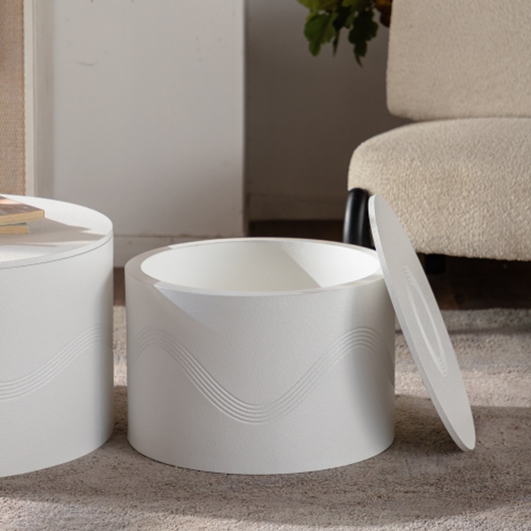 Kevinplus Round Coffee Table Set of 2 with Hidden Storage, End Table for Living Room, Apartment, No Need Assembly, White