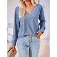 thumbnail image 3 of 3/4 Length Sleeve Womens Tops Summer Trendy Puff-Sleeve V-Neck Blouses Casual Textured Smocked T-Shirt  Blue 4XL, 3 of 6
