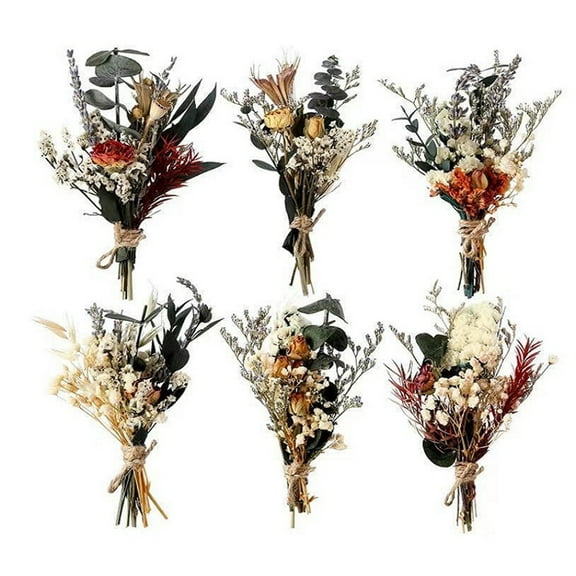 Mini Dried Flower Bouquet for Vase, Birthday Cake, Gift Box, Wildflower Decorations and Wedding Corsage, Postcard, Stereoscopic Photo Frame(6Pcs)