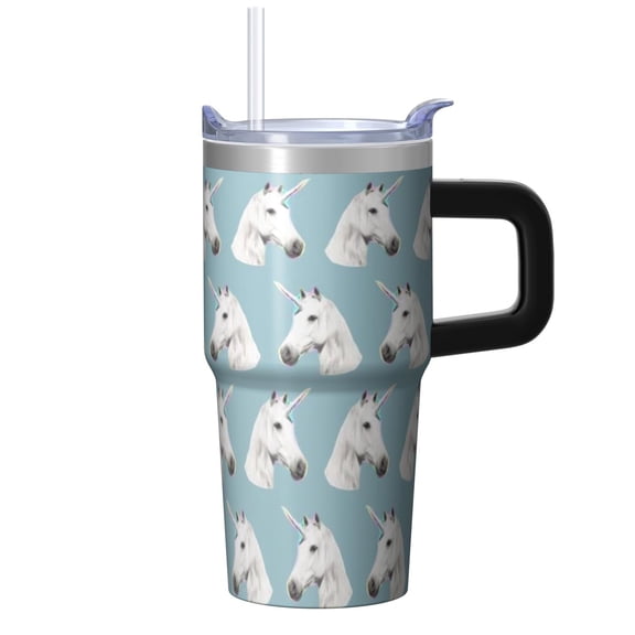 20OZ Insulated Unicorn Travel Mug with Handle and Straw Double Wall Stainless Steel Tumbler Cup for Cold Hot Drinks Perfect Presents for Women Mom Friends on Birthday Christmas Thanksgiving