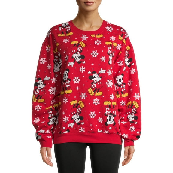 Mickey Mouse Juniors Printed Snowflake Holiday Sweatshirt