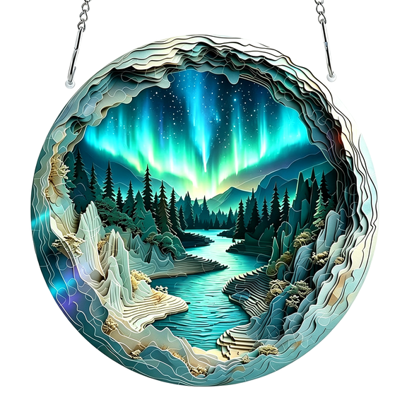 PAGEIA Stained Glass Style Suncatcher Acrylic Jigsaw Puzzle – Colorful Window Hanging Decor with Chain – Diy Sun Catcher Ornament for Home Garden Patio Balcony Door Wall