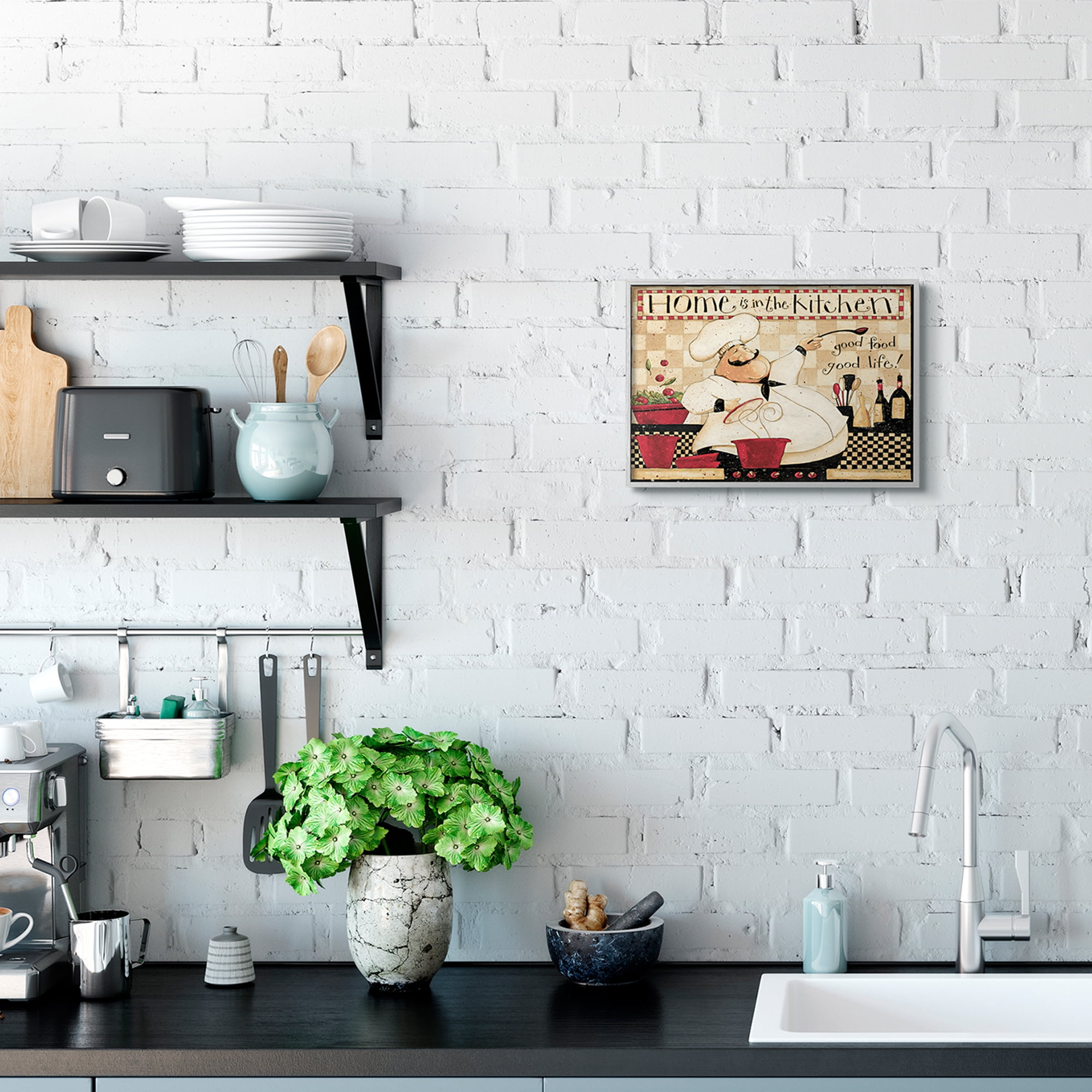 Stupell Industries Home is the Kitchen Phrase Charming Vintage Chef Gray Framed by Dan DiPaolo