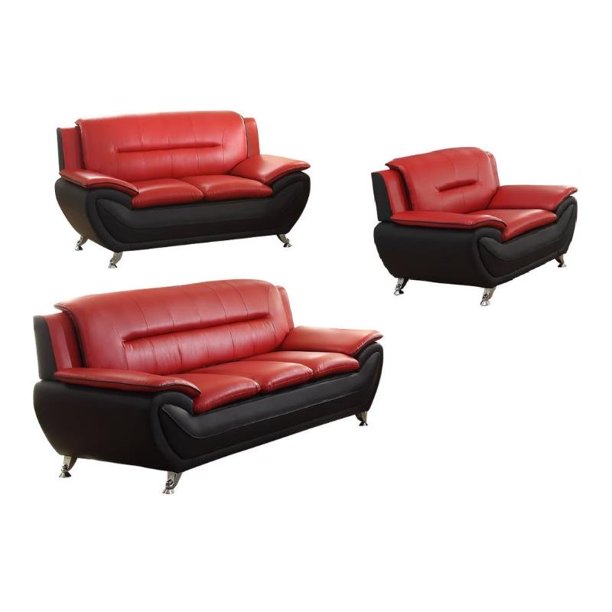 3 Piece Living Room Set With Sofa Loveseat And Club Chair In Red Black Walmart Com