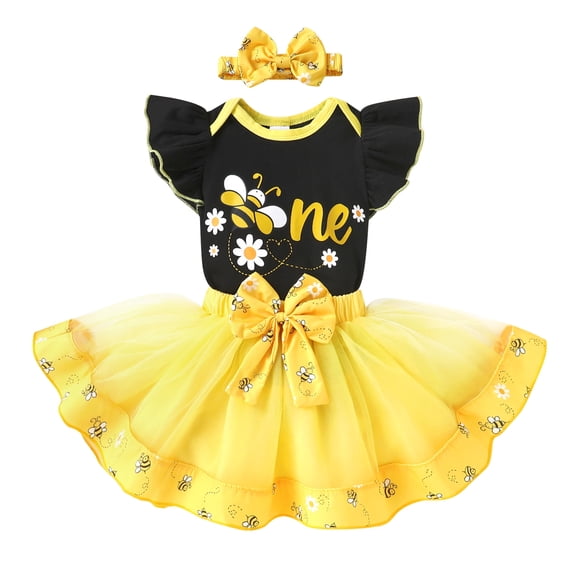 Happy Town Baby Girl 1st Birthday Outfit Sleeveless Romper Tulle Tutu Skirt with Headband Toddler Girl Clothes Set