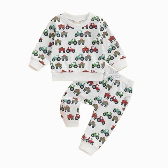 Ulanda Toddler Baby Boy Clothes Fall Winter Outfit Long Sleeve Sweatshirts Pant Infant Baby Farm Clothes (White, 18-24 Months)