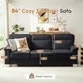 thumbnail image 2 of Muumblus 84" Velvet Sofa, Modern Deep Seat 3-Seater Couch with Nailhead Trim, Curved Arms and Metal Legs for Living Room, Black, 2 of 10