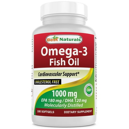 Omega-3 Fish Oil 1000 mg 180 Softgels by Best Naturals Providing 300 mg of (EPA+DHA) - Cholesterol Free - Molecularly Di