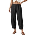 thumbnail image 5 of Nestiefly Women Linen Wide Leg Palazzo Barrel Pants Drawstring Casual Summer Beach Vacation Boho Baggy Pant with Pockets Black 2XL, 5 of 5