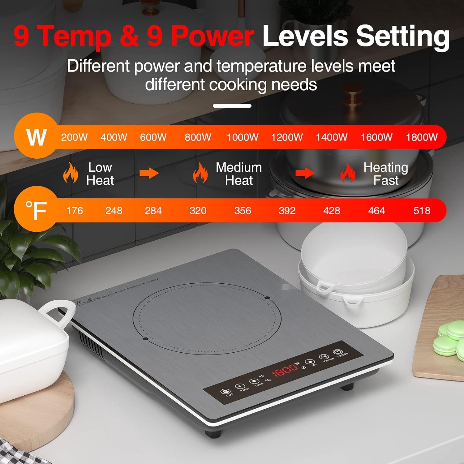 VBGK Induction Cooktop Portable 120V Induction Single Burner with Plug, 1800W Countertop Hot Plate for Cooking,199 Minutes & Auto Shutdown Induction Burner,Child Lock Electric Burner