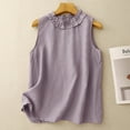 thumbnail image 2 of Shirts for Women Plus Size Sleeveless Tops Casual Elegant Blouse Ruffle Round Neck Cotton Linen Tank Tops Loose Summer Fashion Purple XL, 2 of 6