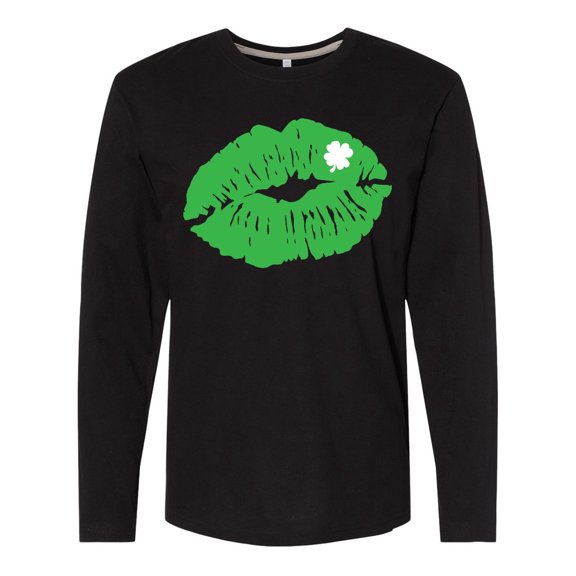 Inktastic St. Patrick's Day Lucky Lips with White Shamrock Long Sleeve T-Shirt