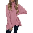 thumbnail image 3 of Chandail à Col Roulé pour Femmes Manches Chauve-Souris Longues Ourlet Asymétrique Pull Décontracté Tricoté, 3 of 4
