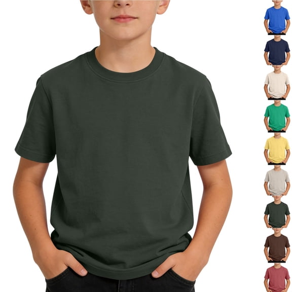 hoksml Big Kids Solid Color T-Shirt Summer Cotton Short Sleeve Tee Round Neck Casual Pullover for Boys and Youth