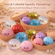 HZYZ 4 Golden Ticket Edition Dumpling Squishy Toy Mystery Box, Rare Golden Glitter Dumpling Squishy Bun, Stress Relief Sensory Dumpling Squishy Toys for Everyone Anxiety Relief