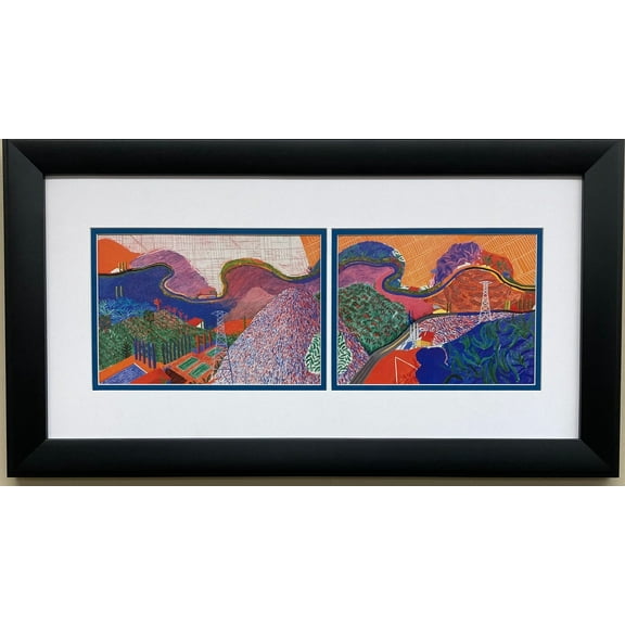 David Hockney "Mulholland Drive Road to Studio" Custom Framed Art Diptych Pop Art Generic