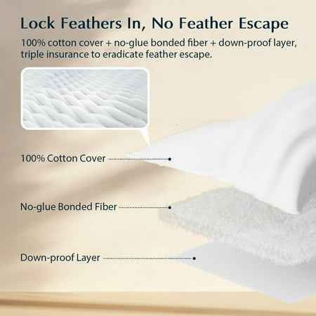 Bed Pillow, Luxury Goose Feather & Down, Classic Diamond Quilted Pattern, for Side and Back Sleepers, Medium Support, Queen Size, 2-Pack