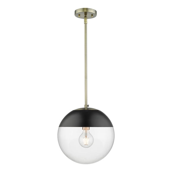 Dixon Pendant in Aged Brass with Clear Glass and Black Cap