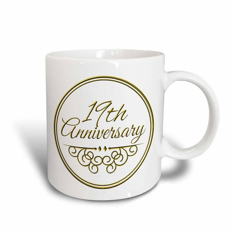 3dRose 19th Anniversary gift - gold text for celebrating wedding anniversaries - 19 years married together, Ceramic Mug,