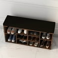 thumbnail image 4 of 41 Inch Shoe Storage Bench – 10 Cubbies, Cushion and Side Pocket, Adjustable Shelves for Entryway, Hallway – Rustic Brown Shoe Organizer, 4 of 7