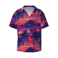 thumbnail image 2 of Lsque Retro Palms print Men's Cuban Collar Short Sleeve Shirt Summer Beachwear Casual Button Down Fashionable Vacation Leisure Shirt-X-Large, 2 of 7
