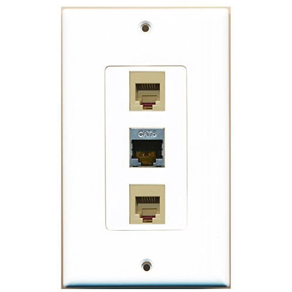 RiteAV - 2 Port Phone RJ11 RJ12 Beige and 1 Port Shielded Cat6 Ethernet Decorative Wall Plate Decorative