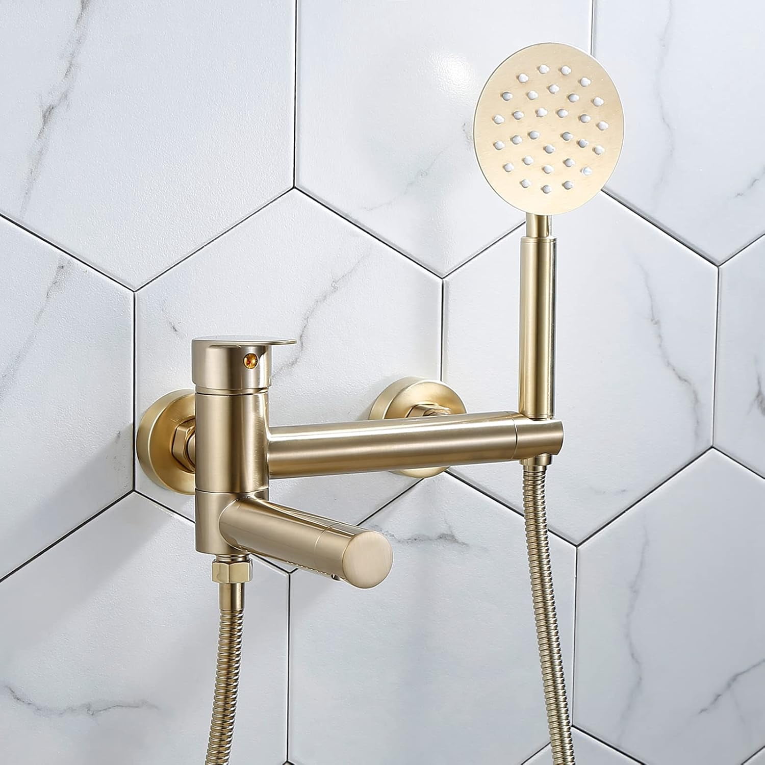 Bathtub Faucet with Handheld Shower Brushed Gold Bathtub Faucet Brass Bathroom Shower Faucet